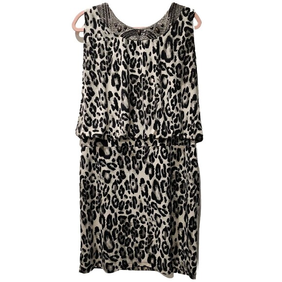 Dressbarn‎ Collection Leopard Print Dress Lined Embellished Size 16 Black Tan - Picture 6 of 12